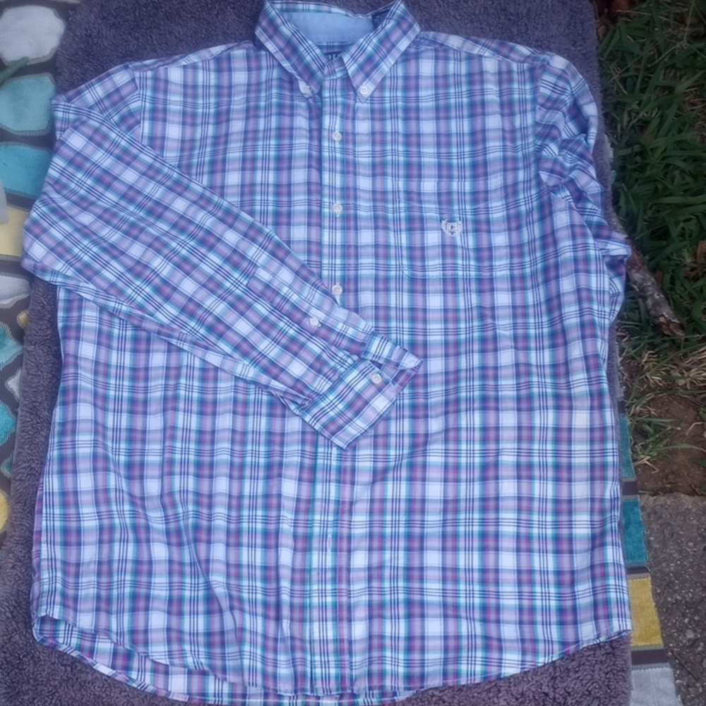 Chaps Men's Casual Plaid Shirt - Blue and Purple